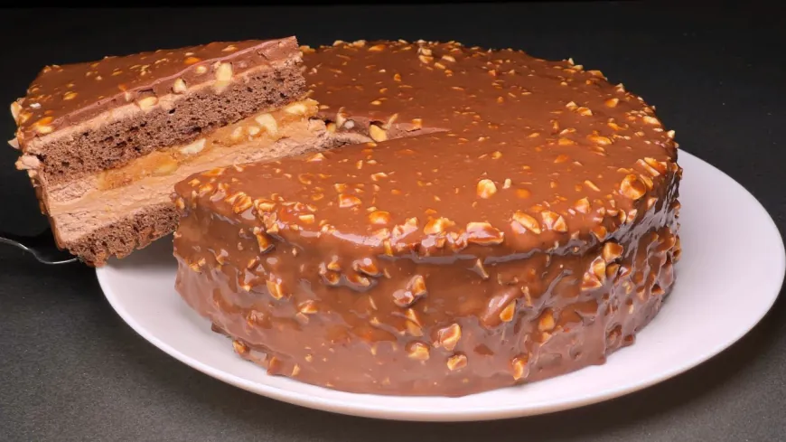 Chocolate Peanut Caramel Layer Cake