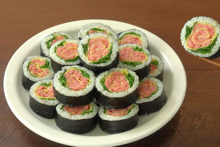 Sushi Roll with Pink Sausage and Egg Recipe