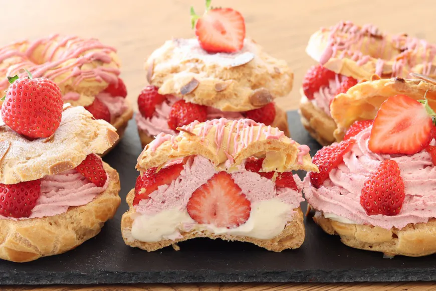 Strawberry Cream Choux Pastries Recipe