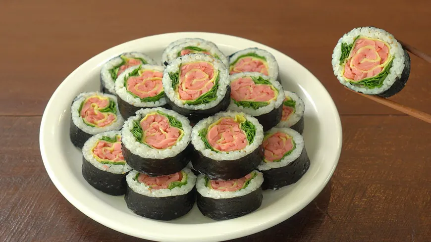 Sushi Roll with Pink Sausage and Egg Recipe