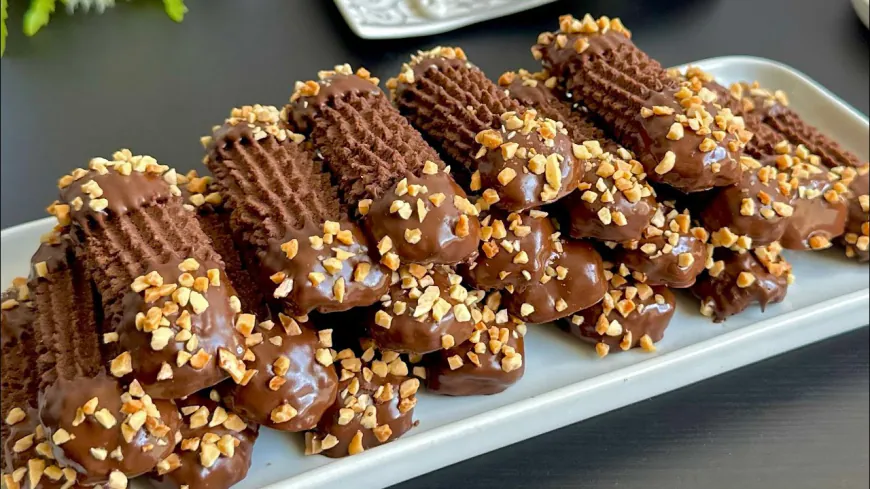Almonds Chocolate Piped Cookies Recipe