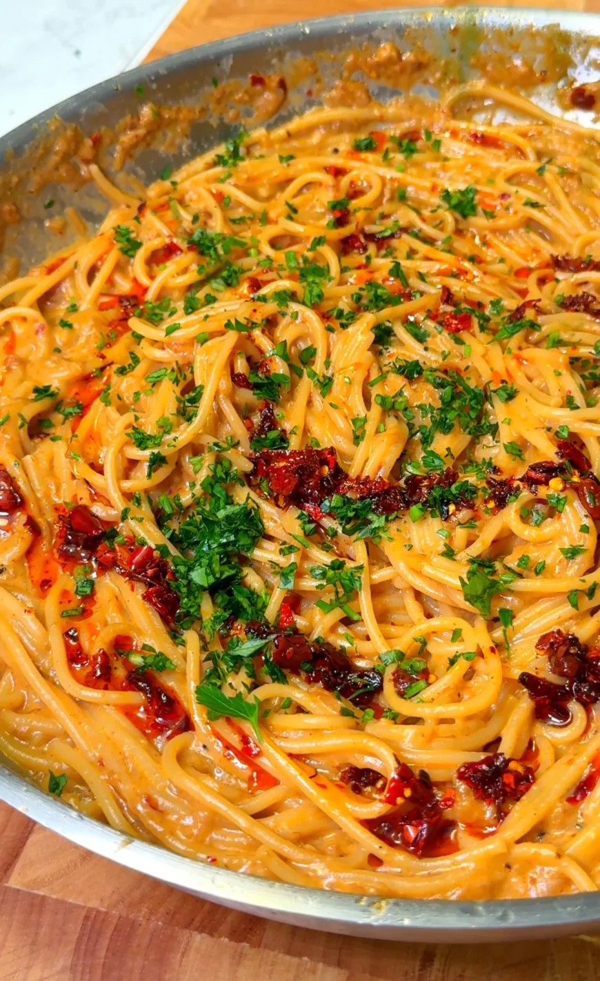 Creamy Caramelized Onion Pasta with Chili Oil