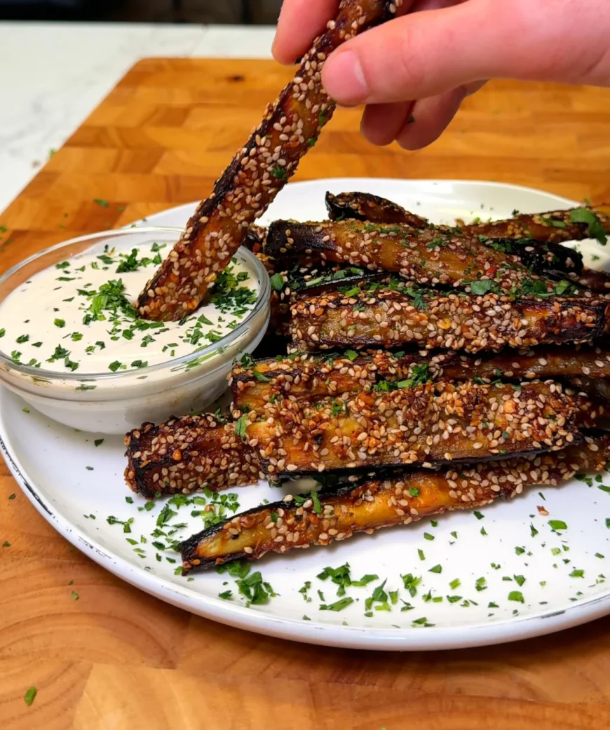 Crispy Baked Eggplant Fries with Creamy Tahini Sauce