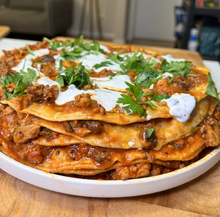 Layered Tofu Flatbread with Spiced Tomato Sauce