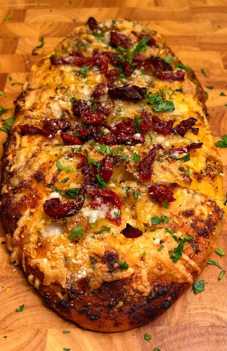 Homemade Garlic Cheese Flatbread with Veggie Toppings