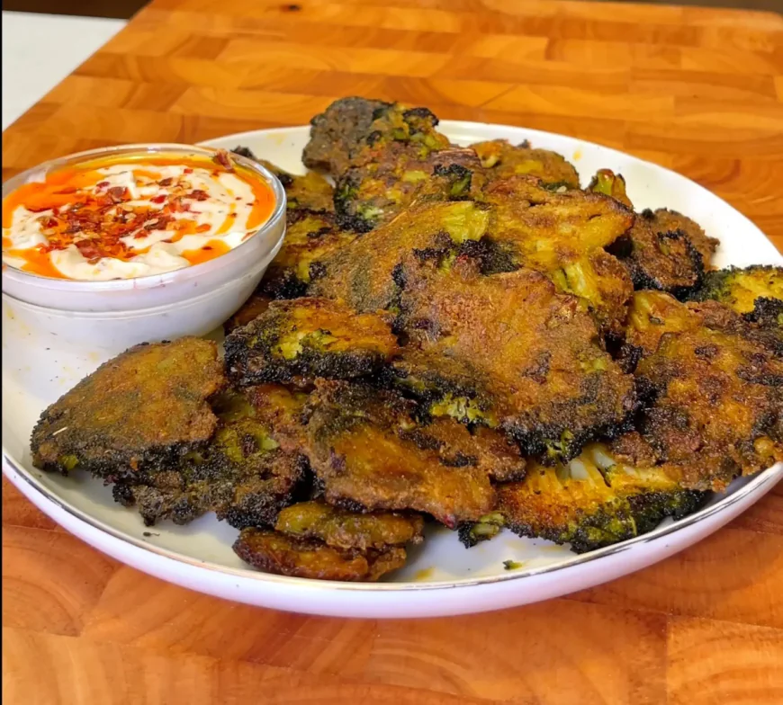 Crispy Smashed Broccoli Chips with Dairy-Free Yogurt Dill Dip
