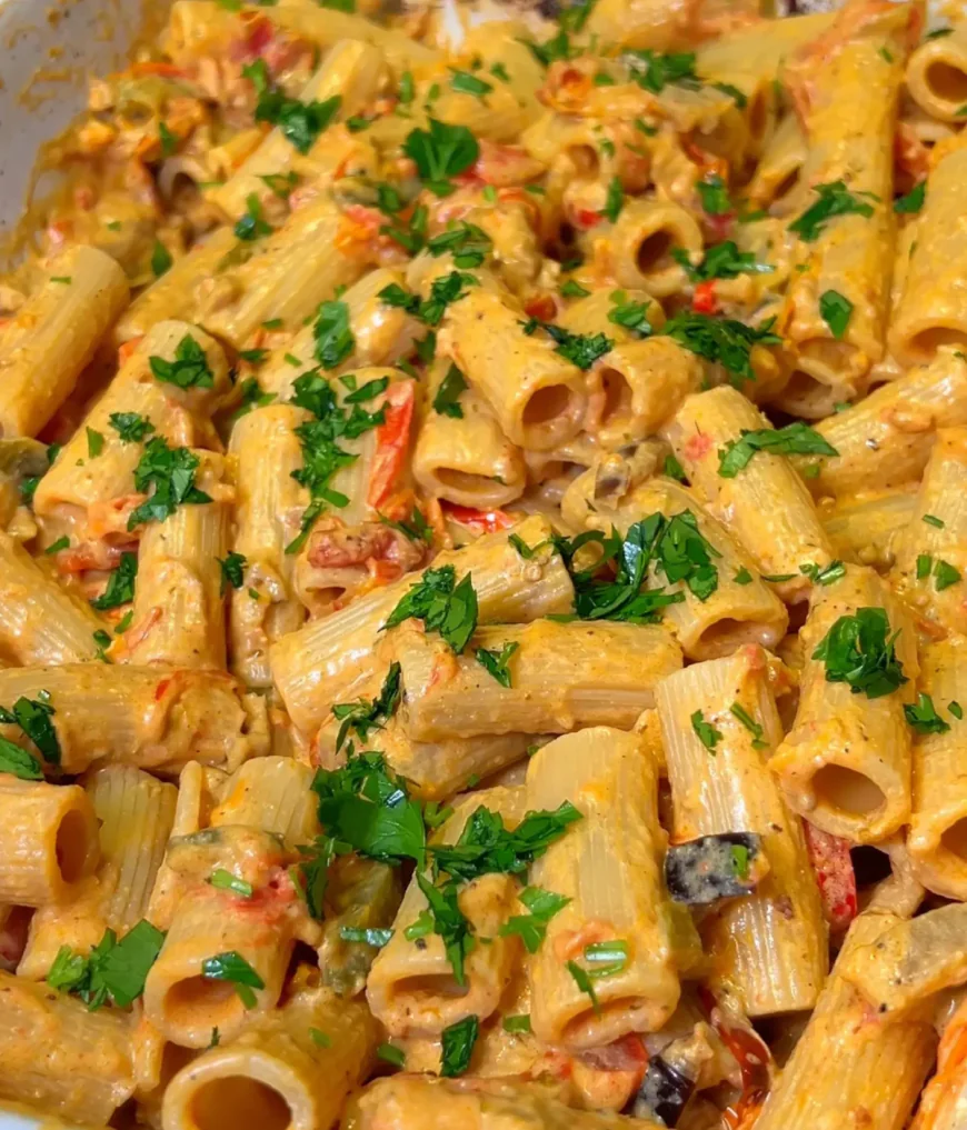 Creamy Vegan Roasted Veggie Rigatoni