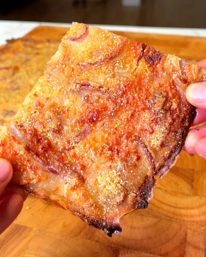 Crispy Onion Schiacciata with Vegan Parmesan