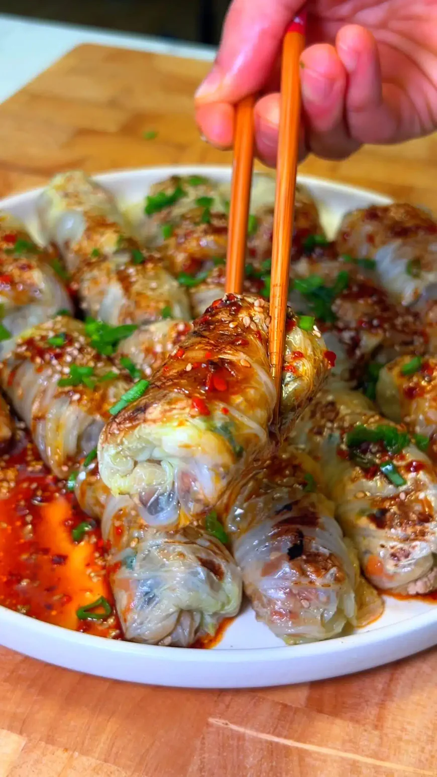 Pan-Fried Napa Cabbage Rolls with Tofu and Veggies